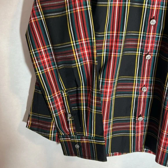J. Crew Red, Black, Green and Gold Plaid Rhinestone Button-Down Shirt Size XL - Picture 4 of 14